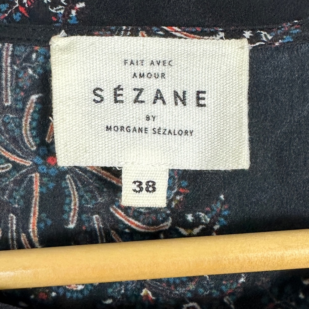 Sezane 100% Silk Printed Long Sleeve Blouse‎ Womens Size 38 French US 6 Top Boho - Picture 2 of 14